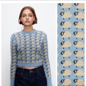 Zara Baby Blue Sheep cropped Sweater
